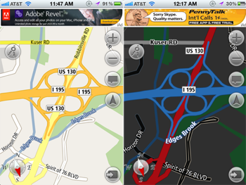 GPS app changing color schemes at night